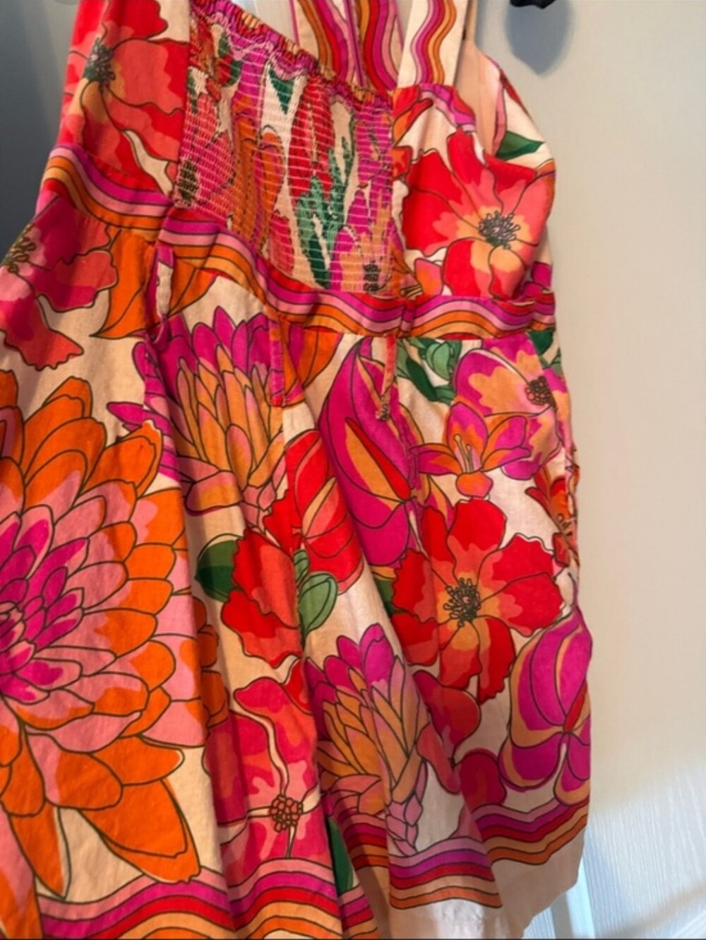 Farm Rio Pink & Orange Floral Prin Tiet Belt Romper Side Pockets Large - Picture 4 of 4